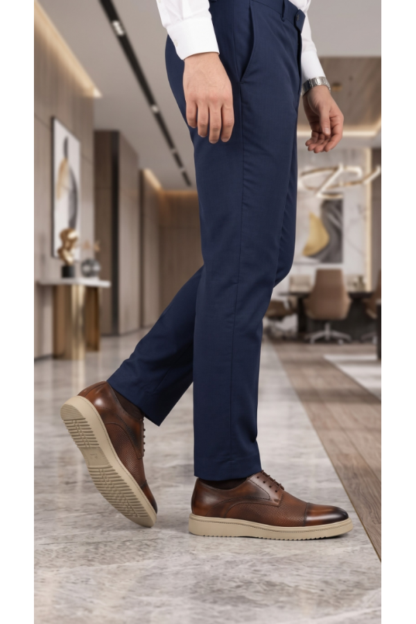 Erkek Taba Rengi Deri Kalın Tabanlı Smart Casual Bağcıklı Ayakkabı