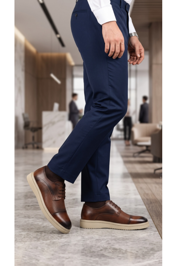 Erkek Taba Rengi Deri Kalın Tabanlı Smart Casual Bağcıklı Ayakkabı
