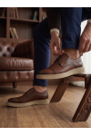 Erkek Taba Rengi Deri Kalın Tabanlı Smart Casual Bağcıklı Ayakkabı