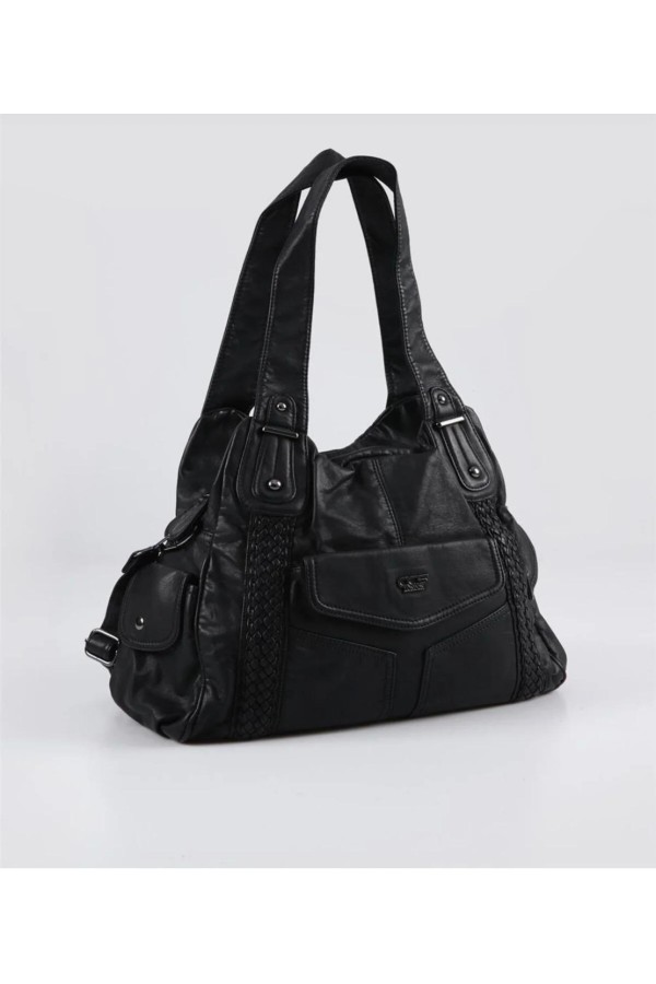 Balu Siyah Deri Omuz Askılı Kol Çantası