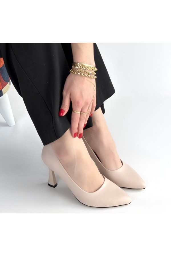 Ulba Bej Cilt Stiletto Ayakkabı