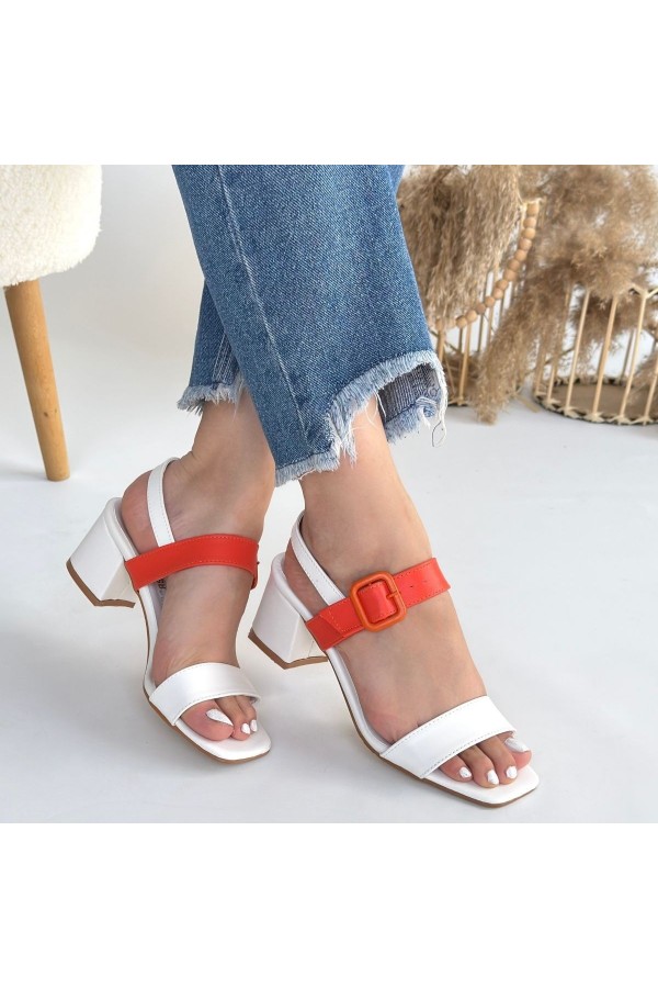 Year Beyaz Cilt Turuncu Detaylı Beyaz Topuklu Ayakkabı Year Beyaz Cilt Turuncu Detaylı Beyaz Topuklu Ayakkabı
