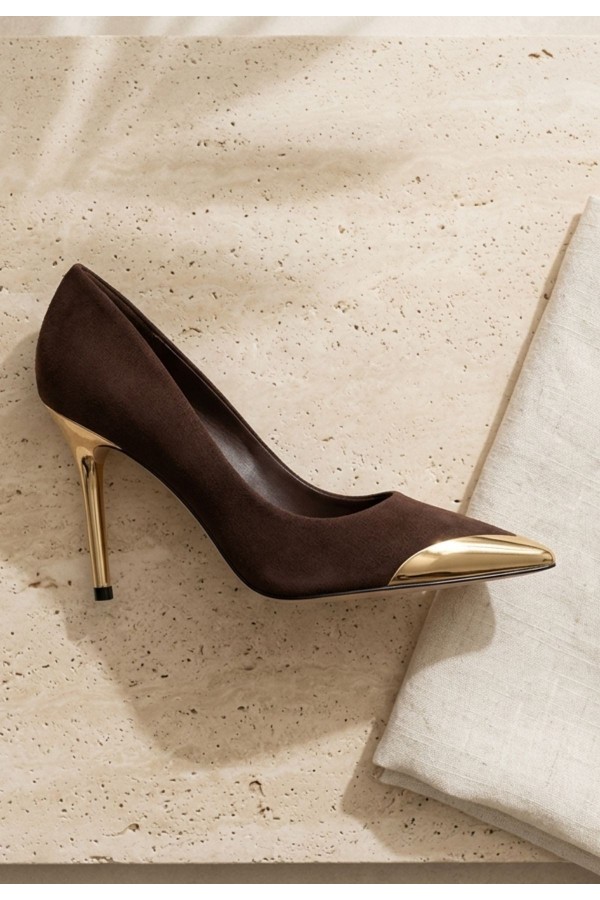 Alis Kahverengi Saten Stiletto Ayakkabı Alis Kahverengi Saten Stiletto Ayakkabı
