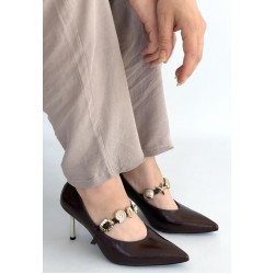 Conne Kahverengi Cilt Stiletto Ayakkabı