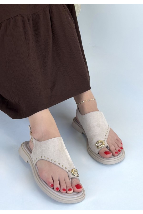 Oliwa Bej Süet Parmak Arası Sandalet Oliwa Bej Süet Parmak Arası Sandalet