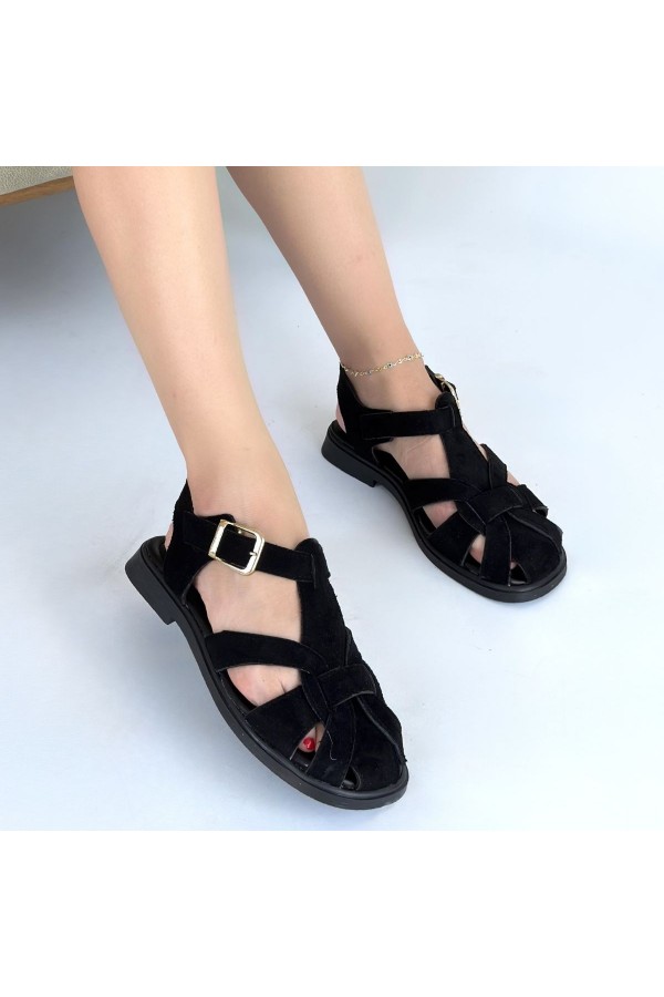 Taney Siyah Süet Sandalet Taney Siyah Süet Sandalet