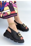 Gwon Siyah Cilt Dolgu Topuk Sandalet Gwon Siyah Cilt Dolgu Topuk Sandalet